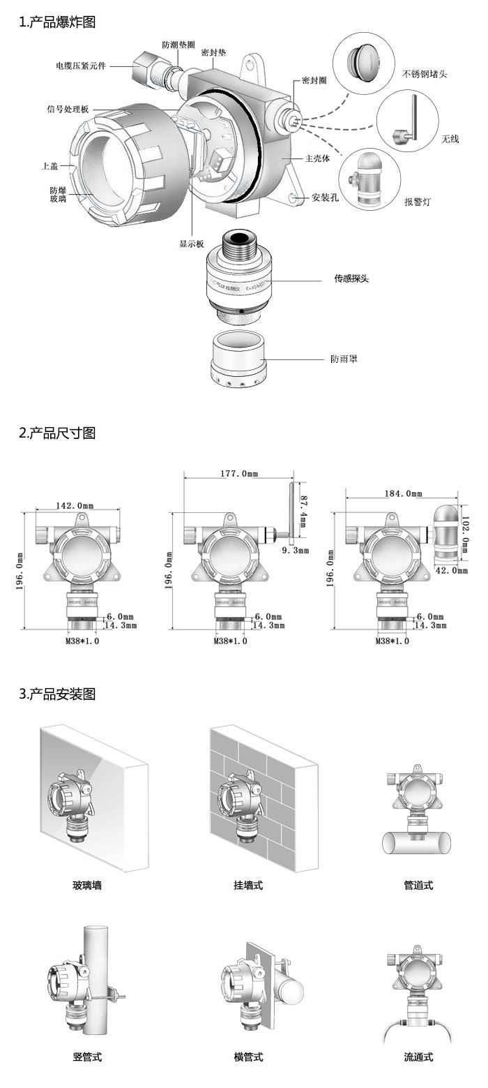 大眾固定安裝式二氧化碳濃度檢測儀無線傳輸型網(wǎng)絡版尺寸與安裝圖